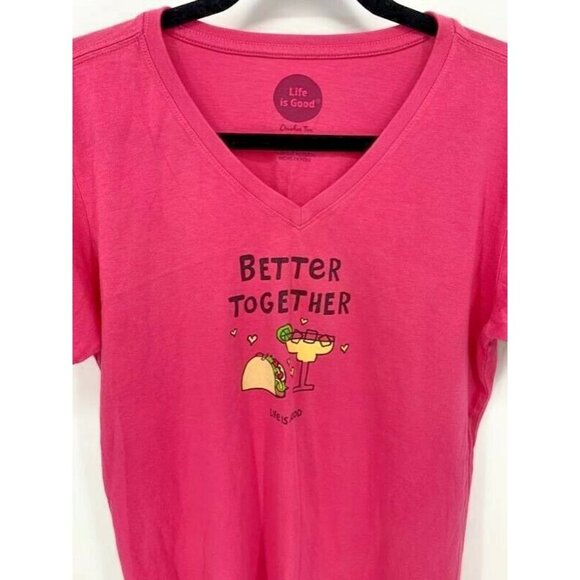 Life Is Good Top Size Small Pink Crusher T-Shirt V-Neck Short Sleeve New B13 - Picture 2 of 9